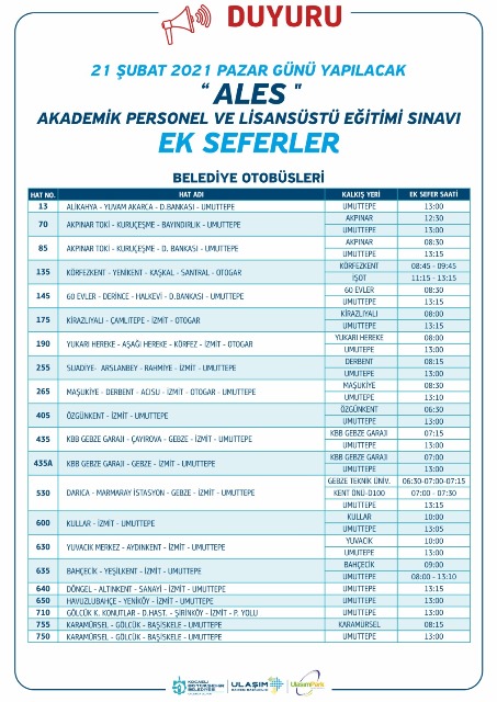 ALES için hafta sonu ek sefer