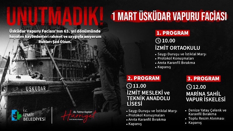 İzmit Belediyesi, Üsküdar Vapuru faciasında yitirdiklerimizi anacak